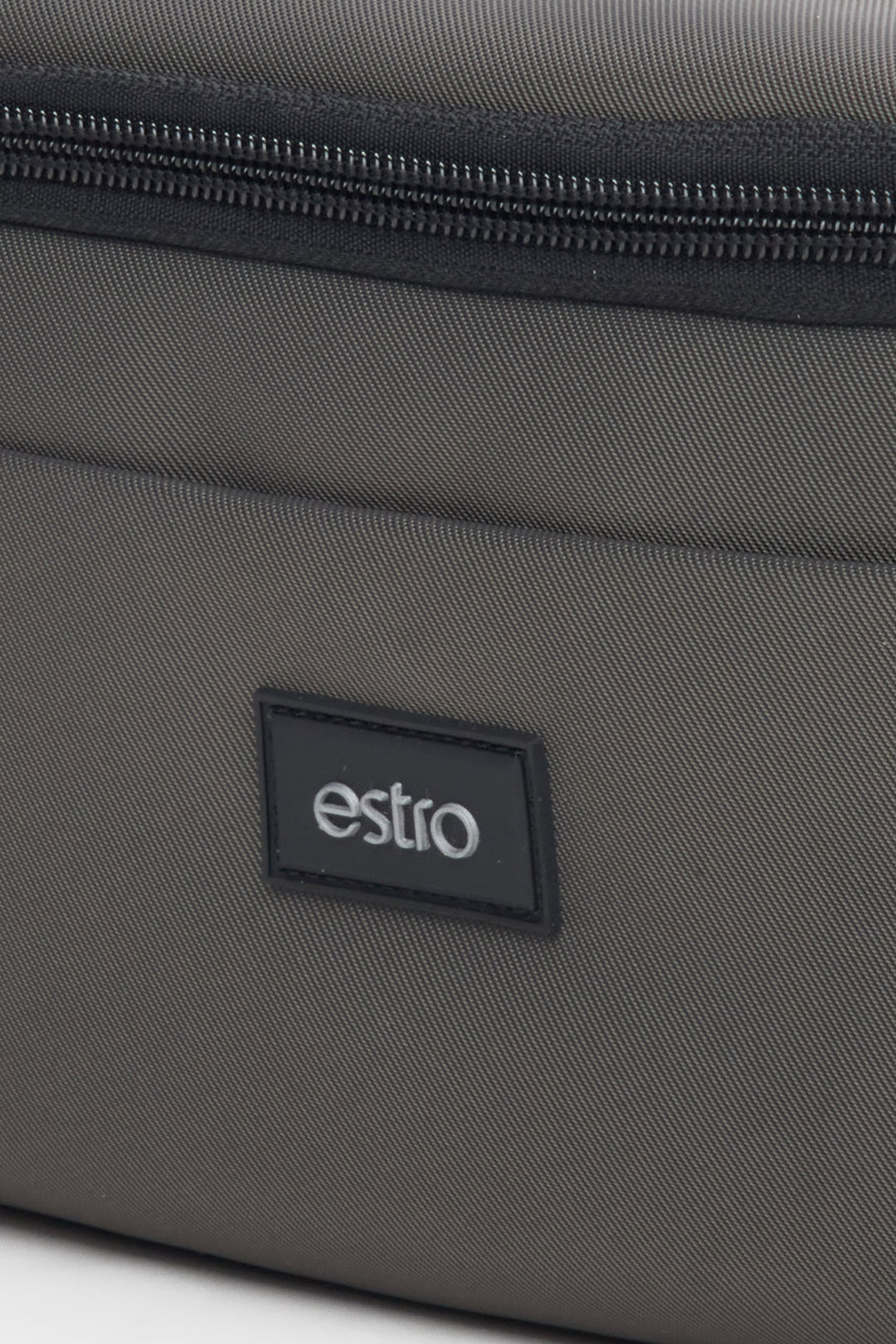 Men's dark grey waist bag by Estro - close-up on details.
