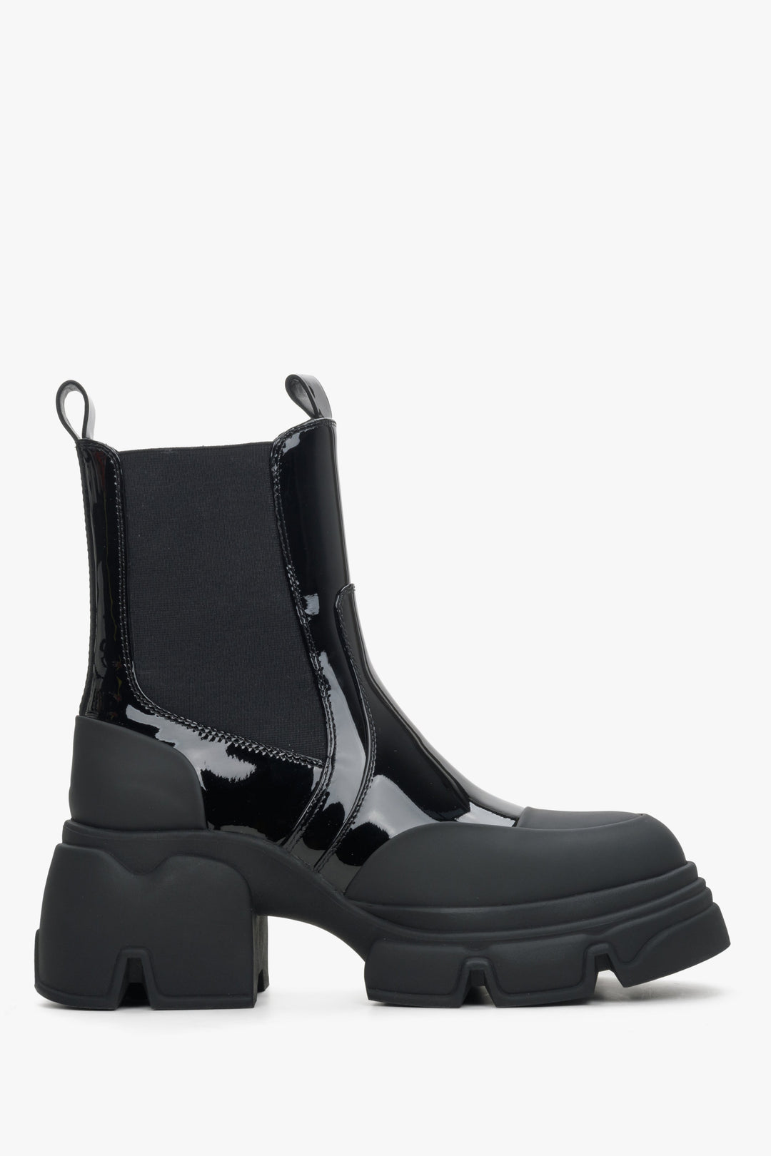 Women's Black Chelsea Boots made of Patent Genuine Leather on a Flexible Platform Estro ER00114315.