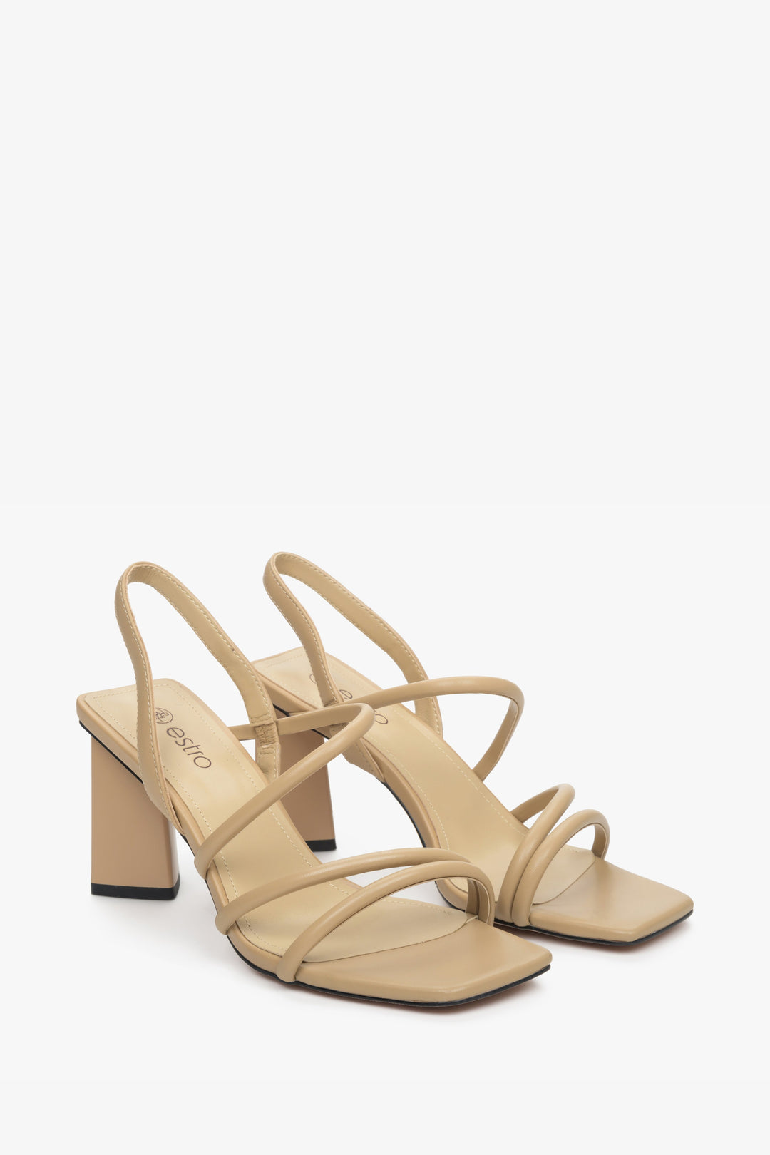 Sand beige women's strappy sandals on a block heel by Estro.