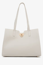 Women's Light Beige Leather Shopper Bag with Gold Hardware Estro ER00115798