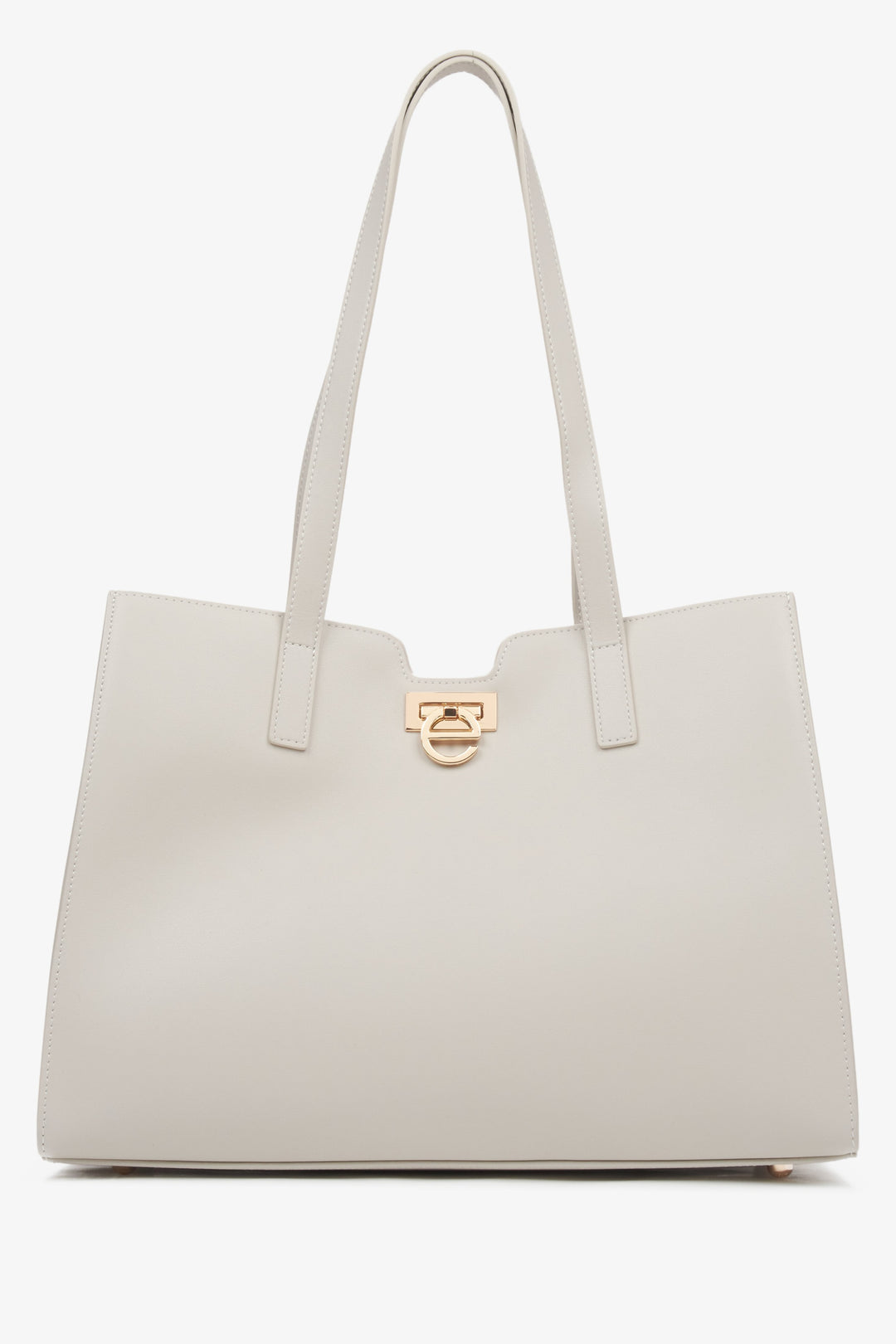 Women's Light Beige Leather Shopper Bag with Gold Hardware Estro ER00115798