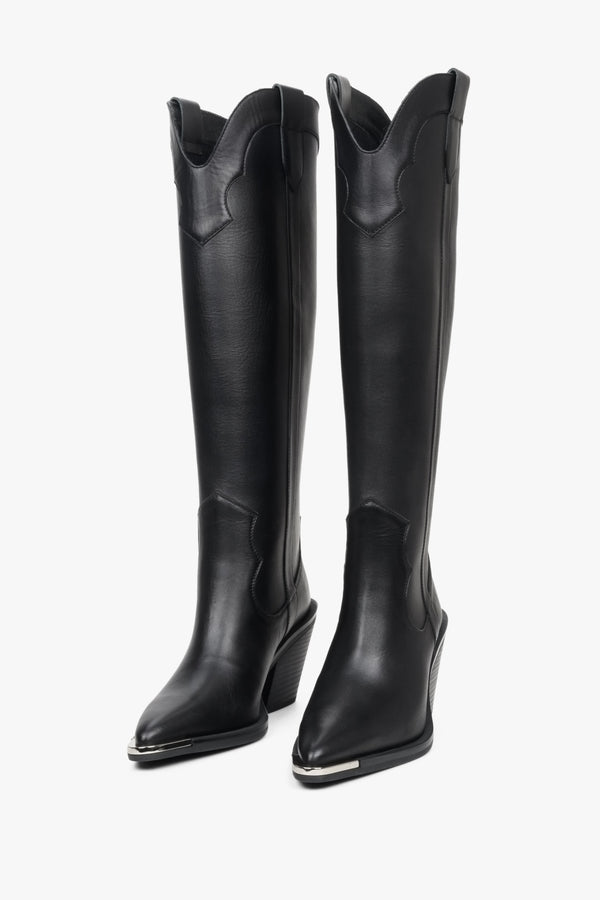 Women s High Black Cowboy Boots made of Italian Genuine Leather ESTRO Online Store Estro.eu