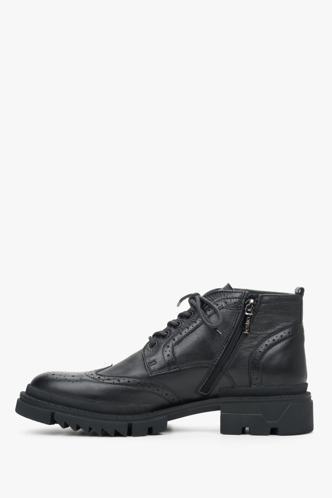 Estro men's winter lace-up boots - preview of the shoe profile in black.