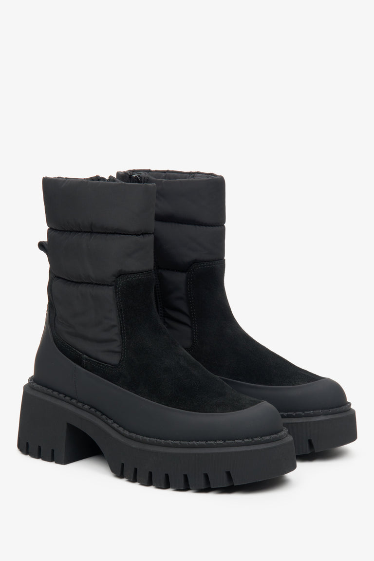 Women's Black Velour & Leather Winter Boots on a Stable Platform Estrо ER00113309