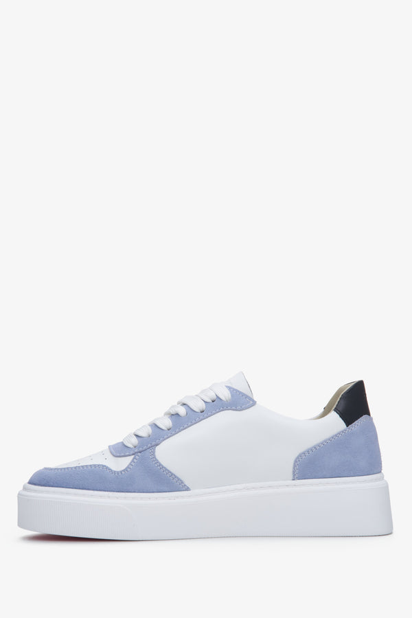 Blue and white leather and natural velvet women's sneakers.