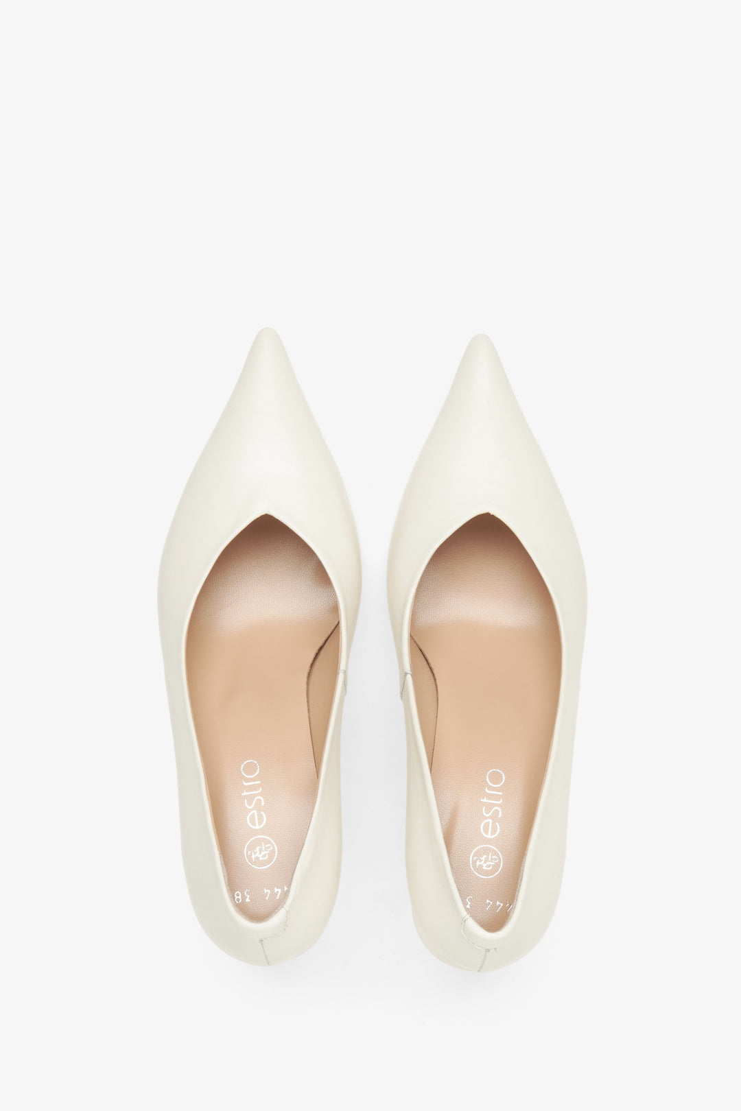 Leather cream-beige women's pumps by Estro - top view presentation of the model