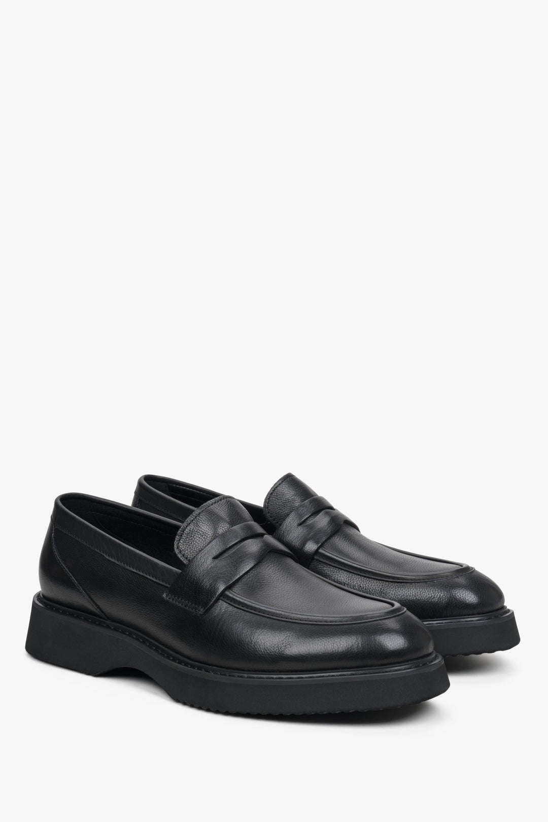 Men's black leather Estro loafers.