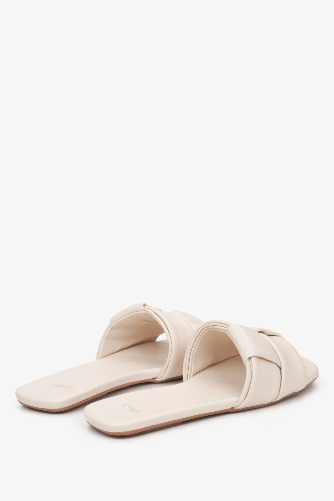 Estro's Light Beige Patch Leather Slide Sandals for Women