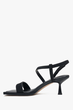 Stylish black Estro women's sandals, made of genuine leather and textiles, featuring an elegant heel.