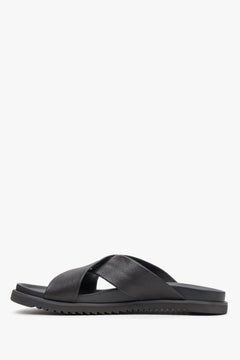 Soft men's summer sandals by Estro made of genuine and synthetic leather - brown shoe profile.