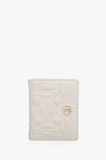 Women's Light Beige Card Wallet made of Genuine Leather with Silver Accents Estro ER00113656.