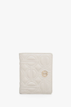 Women's Light Beige Card Wallet made of Genuine Leather with Silver Accents Estro ER00113656.