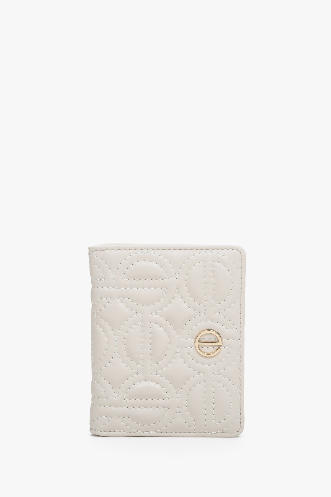 Women's Light Beige Card Wallet made of Genuine Leather with Silver Accents Estro ER00113656.