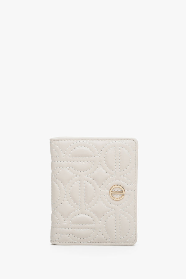 Women's Light Beige Card Wallet made of Genuine Leather with Silver Accents Estro ER00113656.