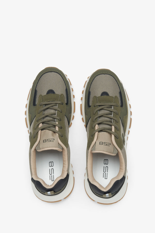 Stylish green women's sneakers made of eco-leather and soft textiles, ES8 – top view presentation.