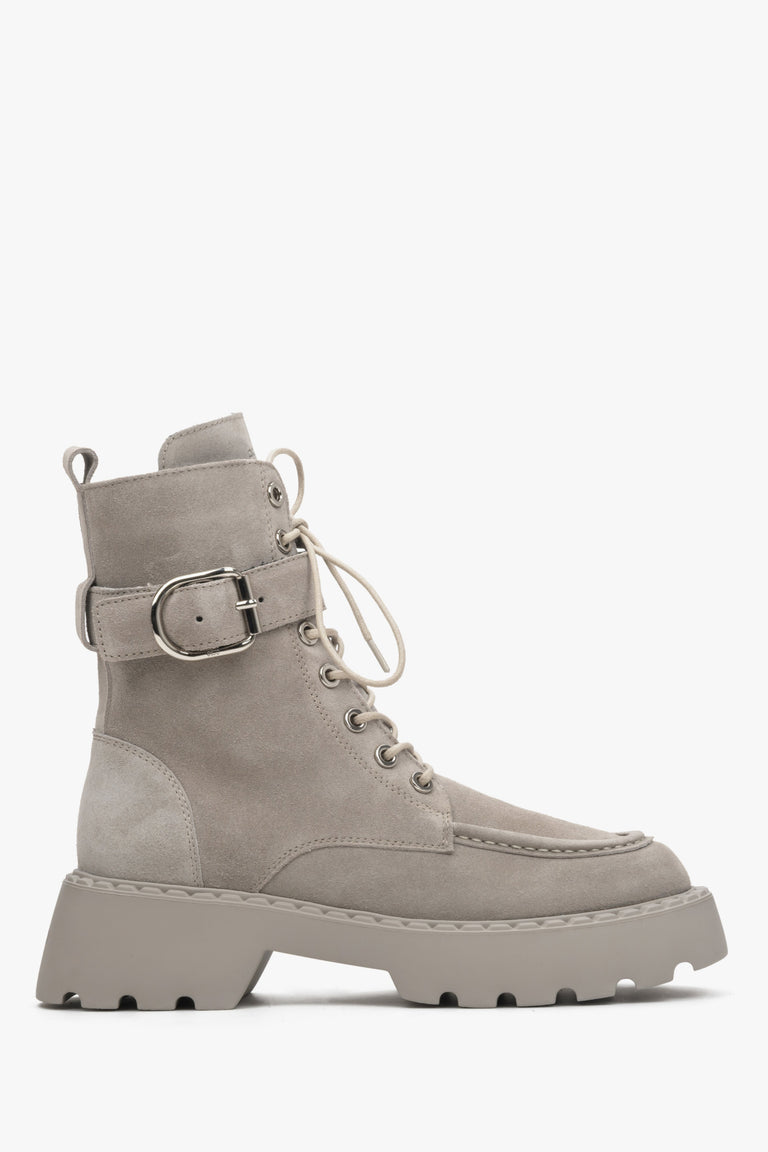 Grey Women's Velour Ankle Boots with Silver Buckle Estro ER00113511.