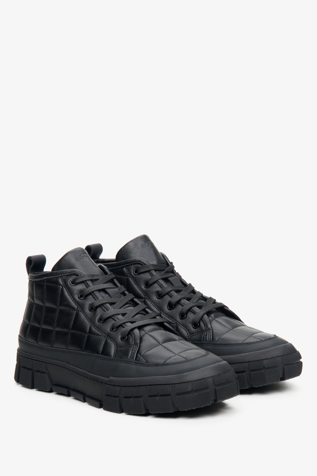 Men's black high-top sneakers with insulation made of genuine leather for winter.
