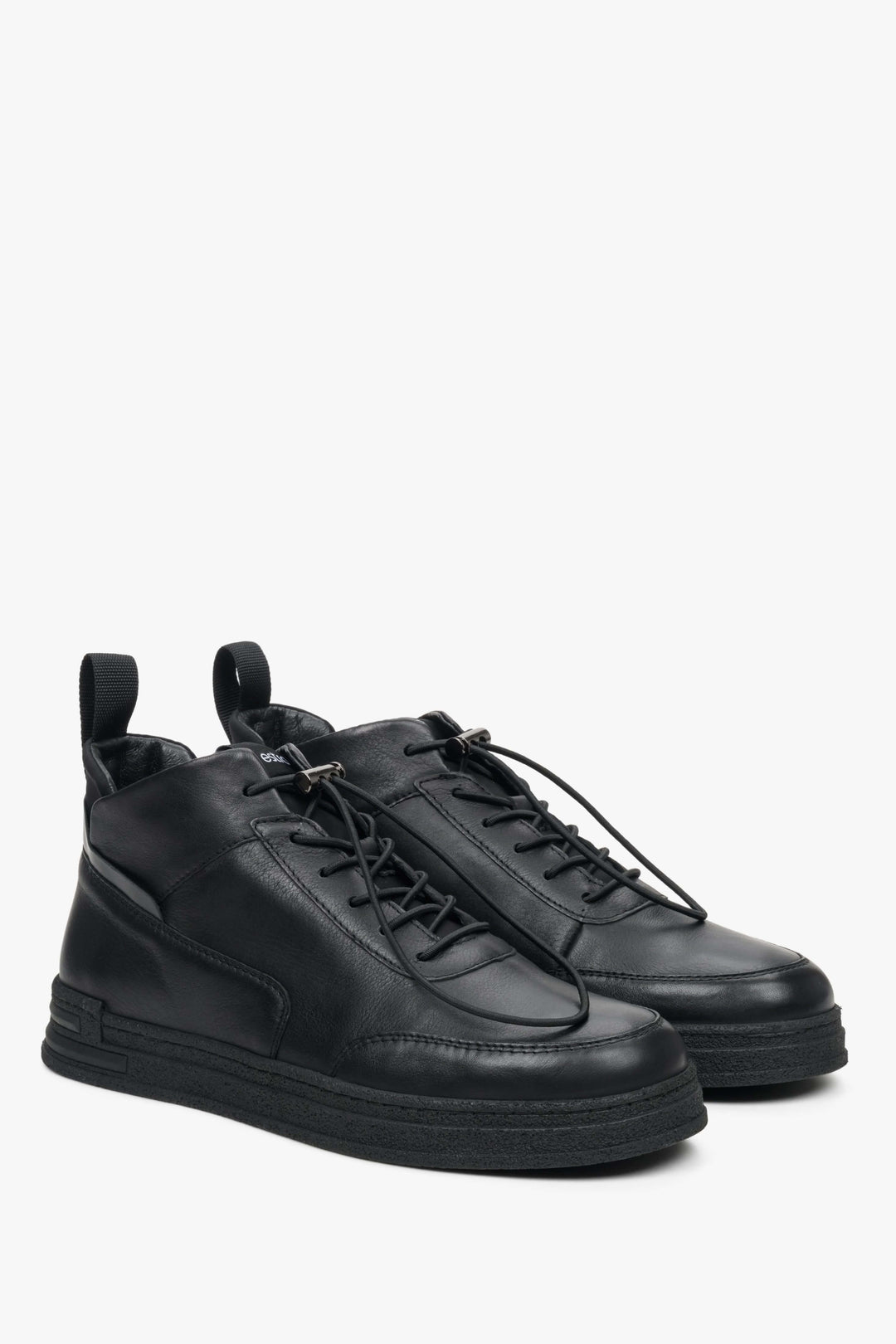 Men's High-top Black Sneakers made of Genuine Leather Estro ER00112213.
