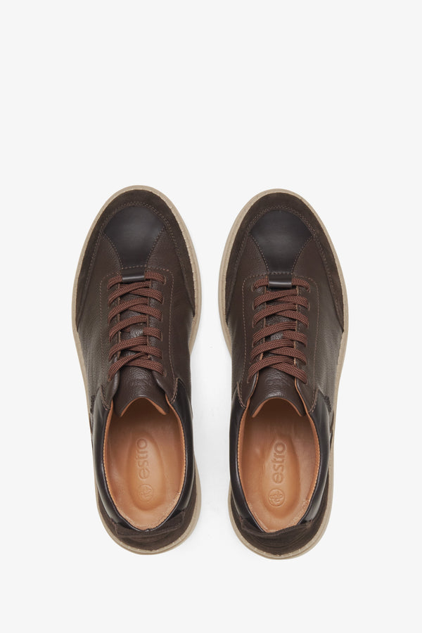 Estro men's brown sneakers made of leather and velour - top view of the model.