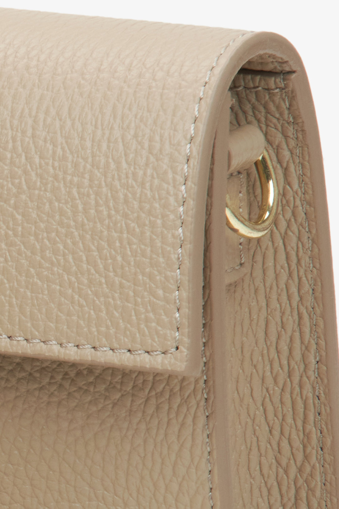 Women's sand beige handbag - a close-up on details.