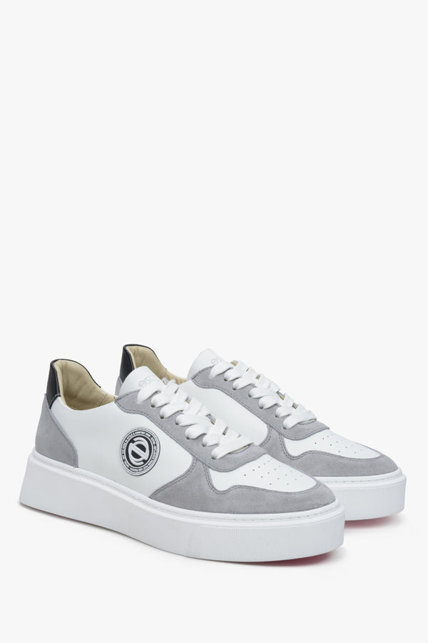 Women's White and Grey Leather Sneakers Estro ER00113172.