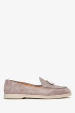 Women's Beige Loafers made of Italian Genuine Velour with Fringes Estro ER00114894.