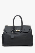 Women's Black Satchel Handbag made of Premium Italian Genuine Leather Estro ER00115402.