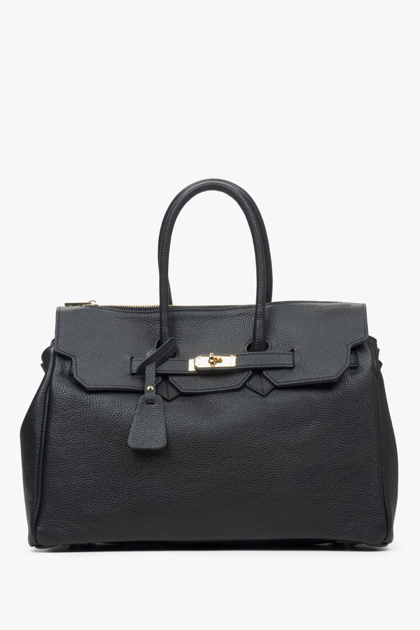 Women's Black Satchel Handbag made of Premium Italian Genuine Leather Estro ER00115402.