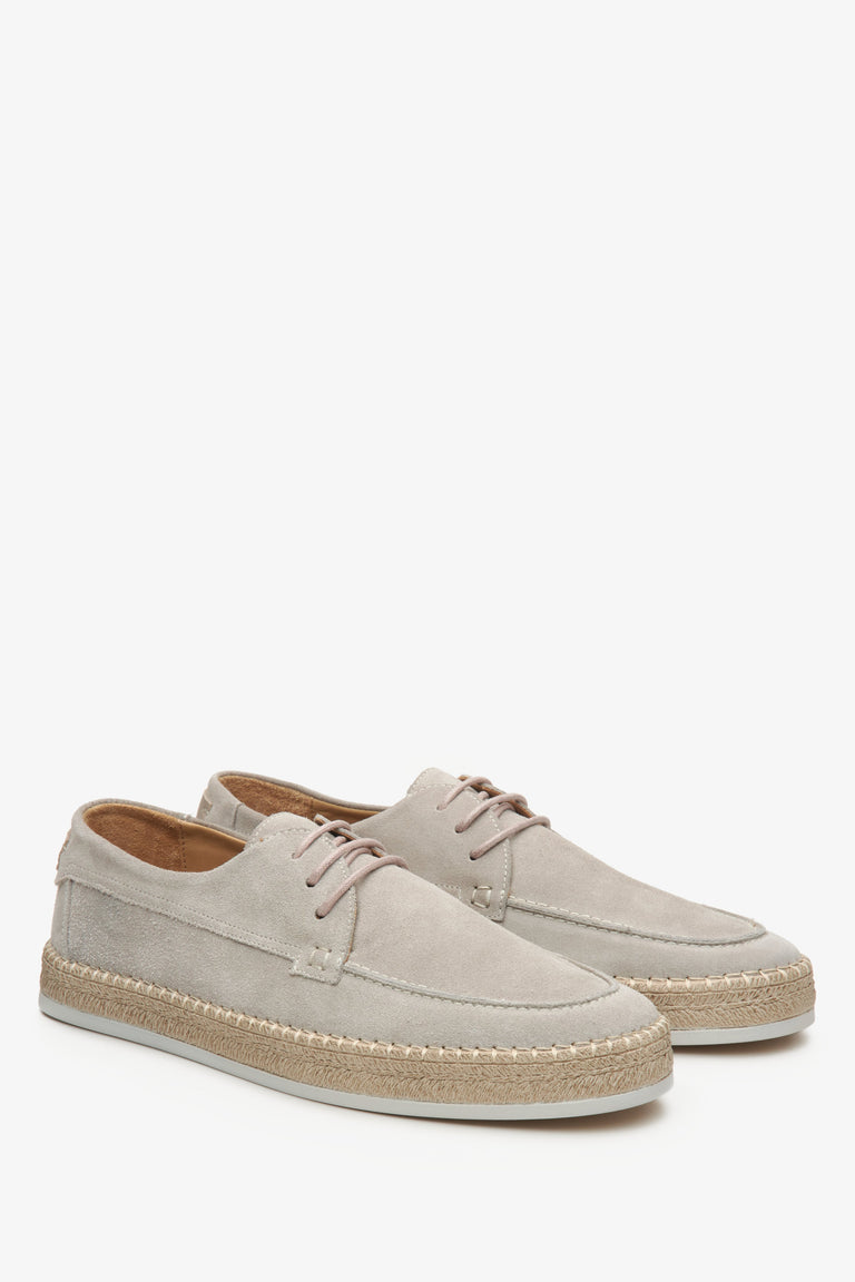 Estro beige lace-up men's moccasins made of genuine suede.