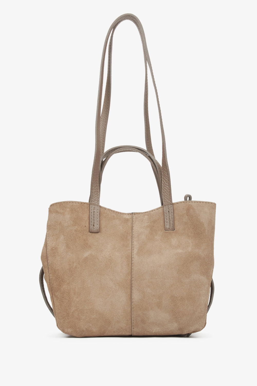 Beige women's handbag with long handles, made of premium Italian velour, from Estro.