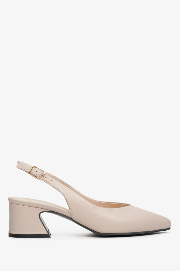 Women's Beige Leather Open-Back Pumps Estro ER00112814.