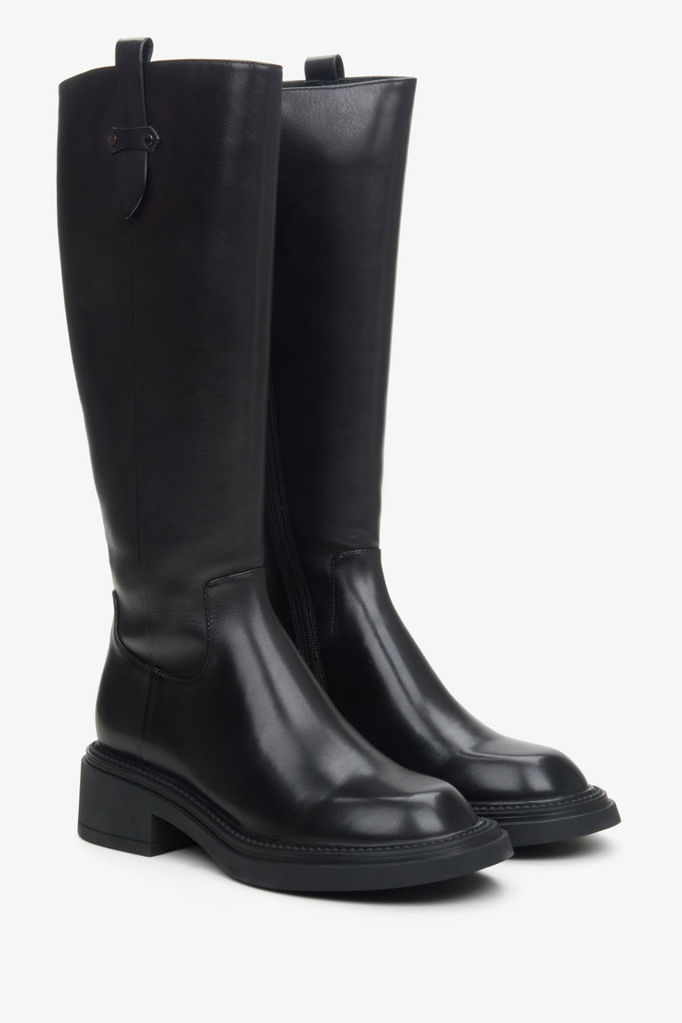 Women's black leather boots by Estro.