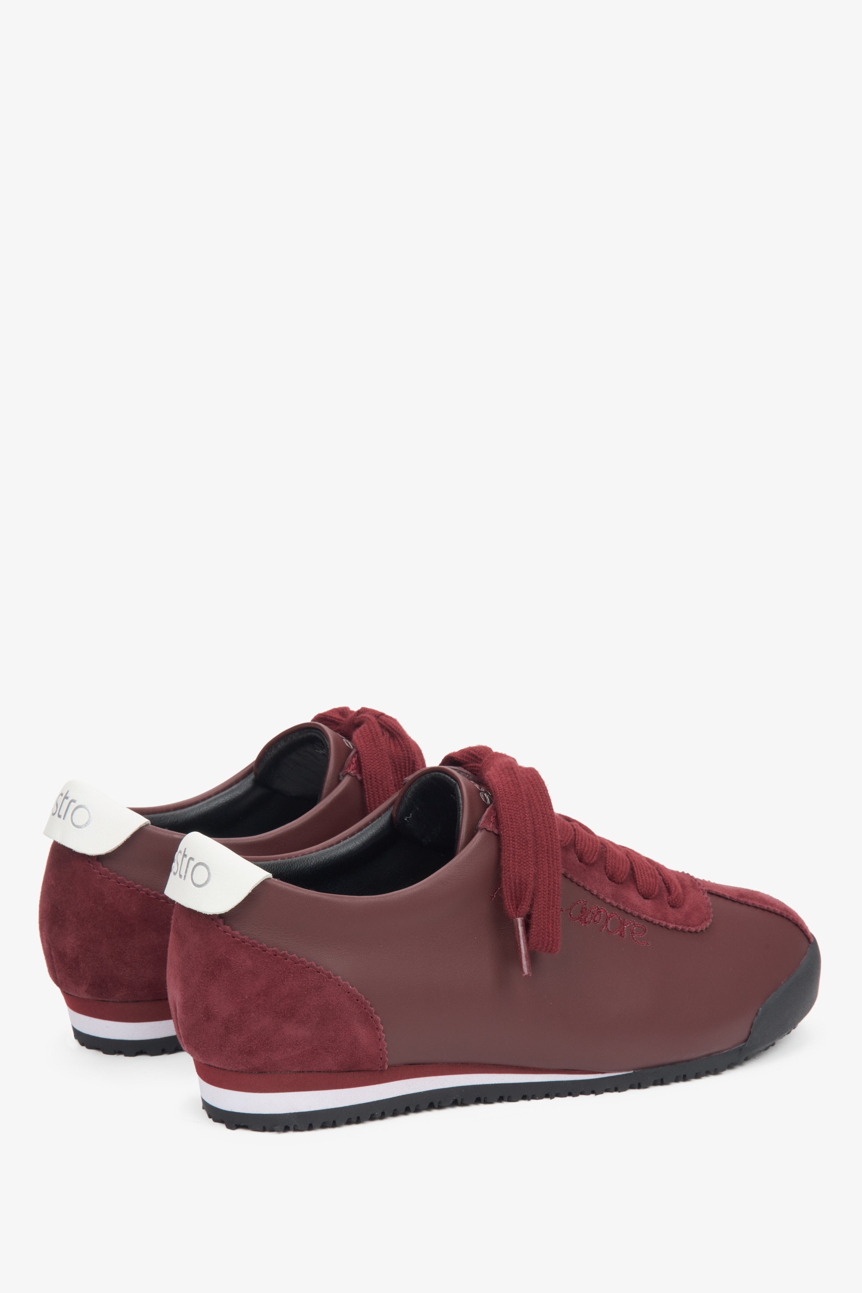 Comfortable burgundy women's sneakers made of genuine leather and velour by Estro.