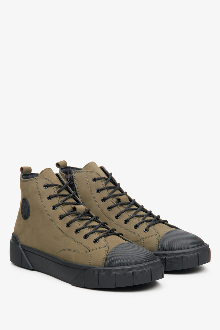 Men's dark green high-top sneakers made of nubuck for winter.