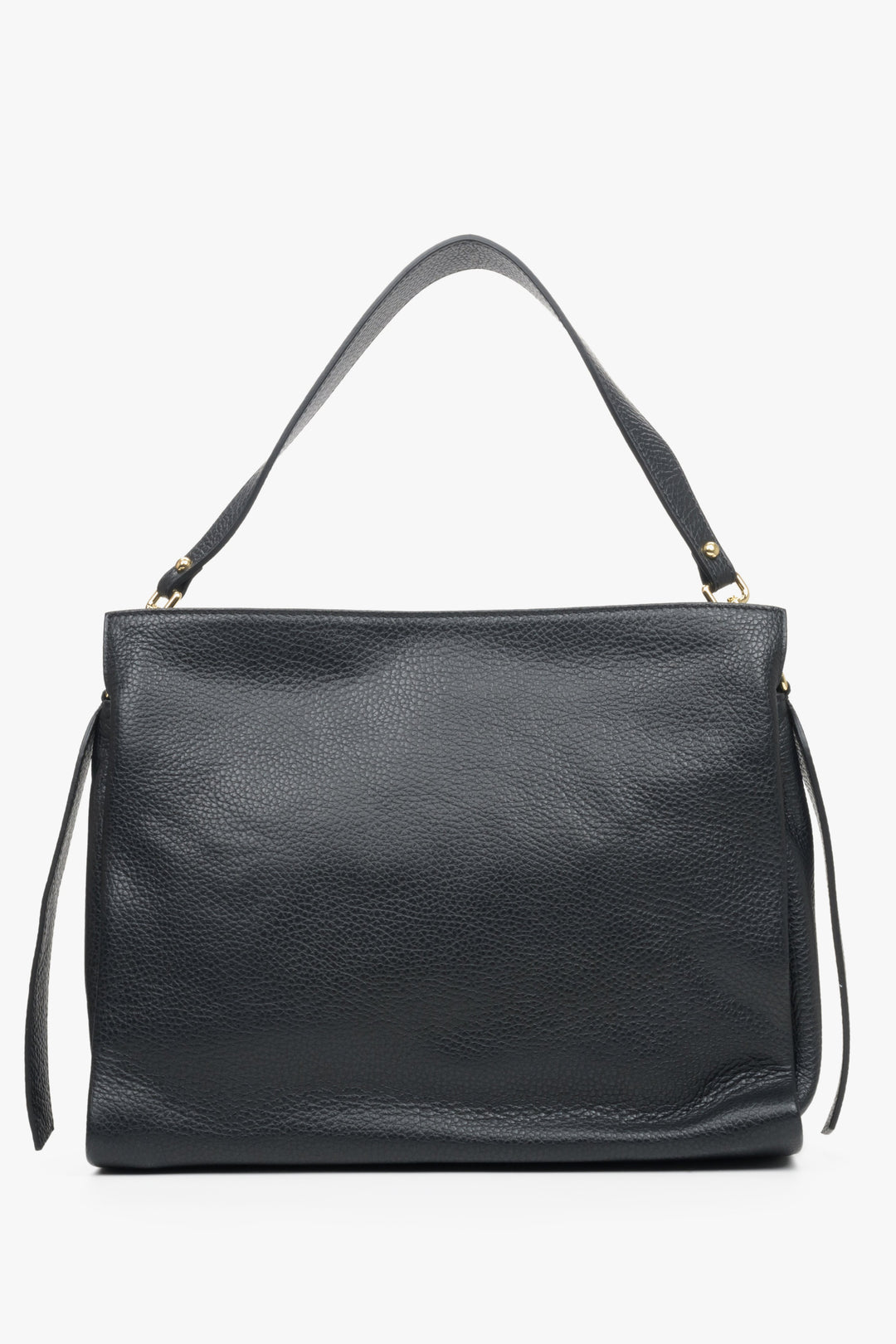 Black Estro women's leather handbag with gold accents - back view presentation of the model.