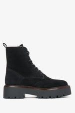 Women's Black Ankle Boots with Decorative Stitching made of Italian Genuine Velour Estro ER00116056.