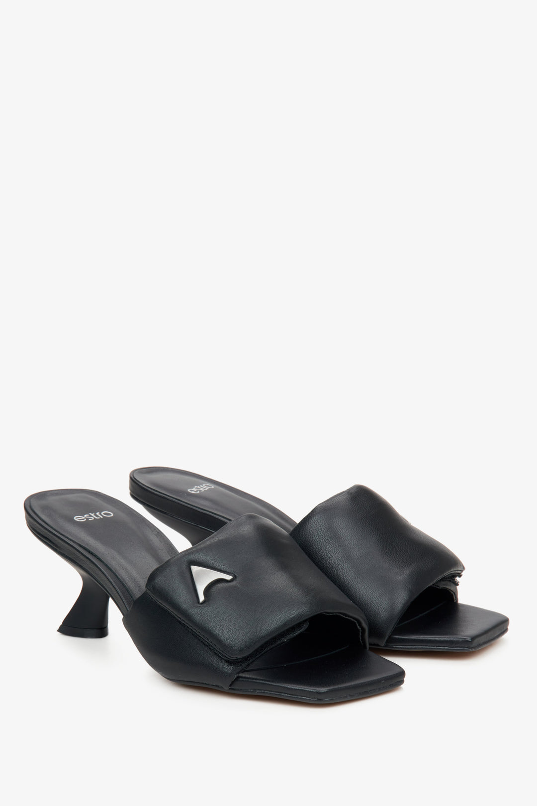 Estro Women's Black Funnel Heel Slide Sandals