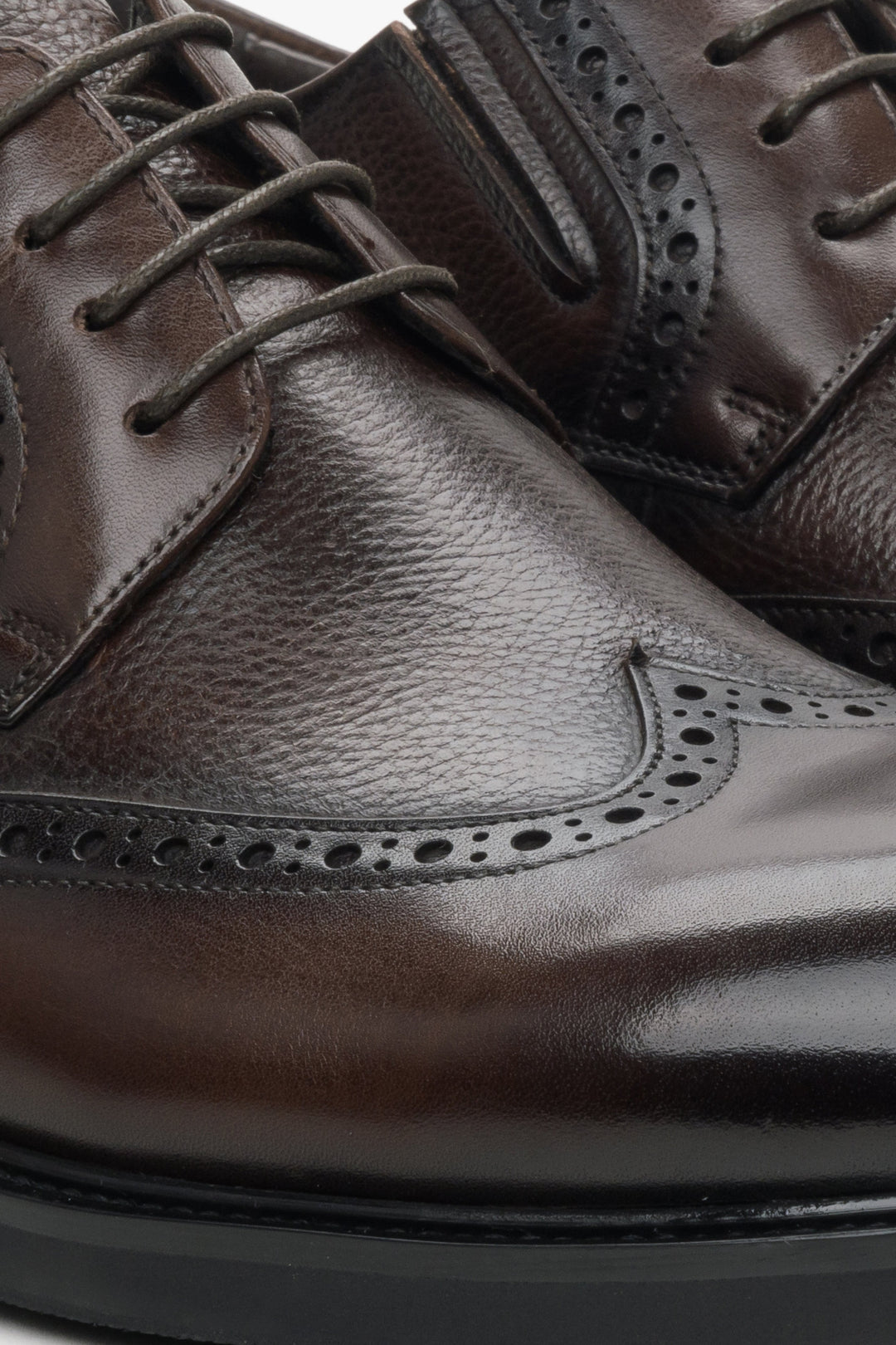 Men's brown lace-up shoes - close-up on the details.