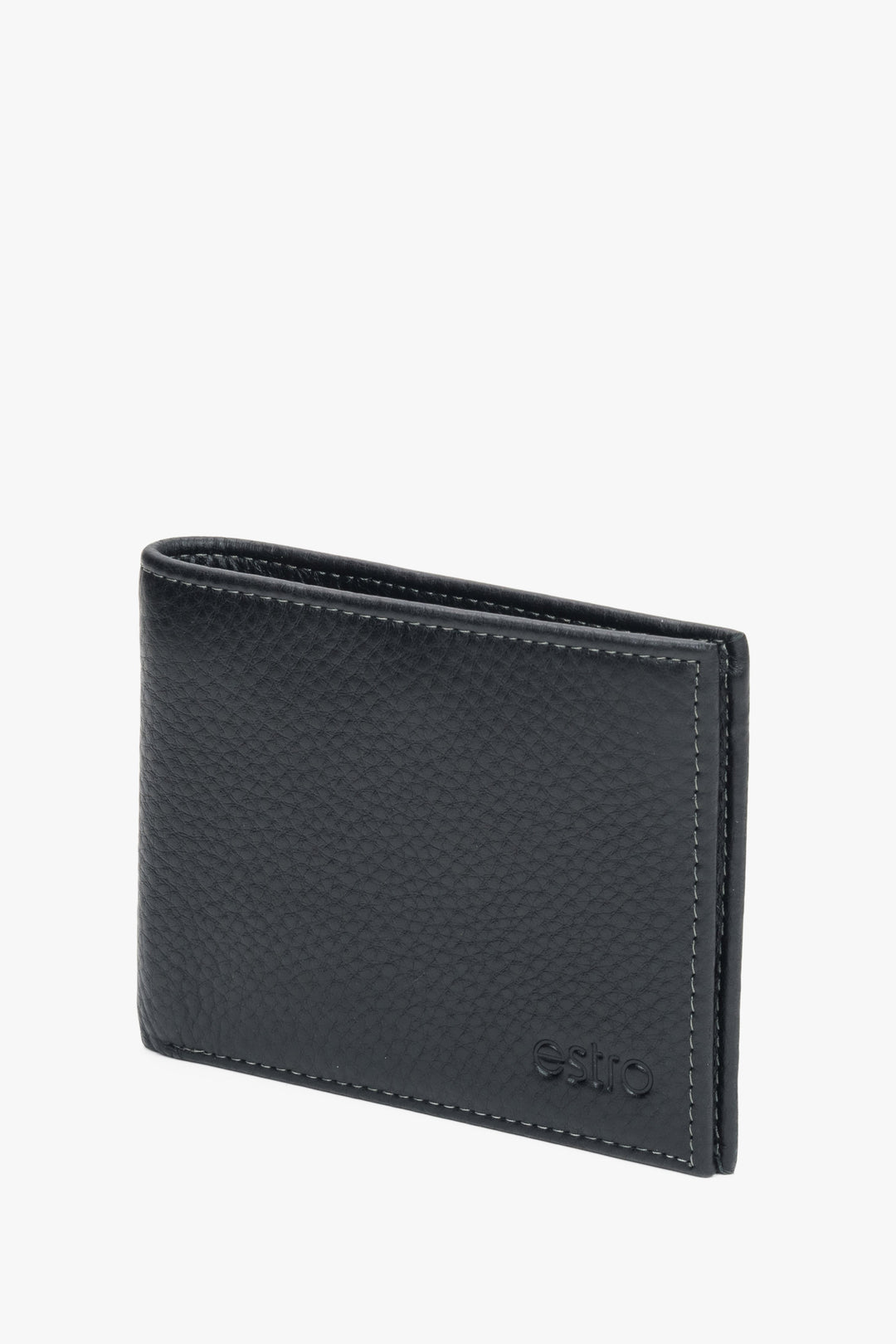 Estro folding men's wallet in black, crafted from genuine leather with compact dimensions.