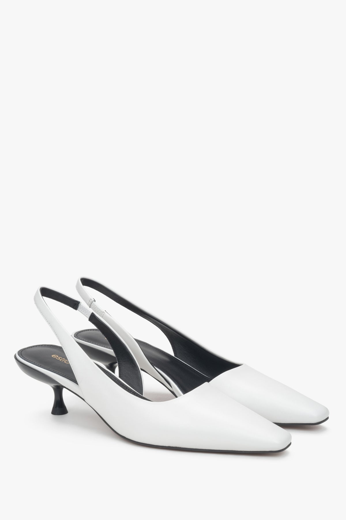 Women's white slingback pumps made of genuine leather with a low heel by Estro.