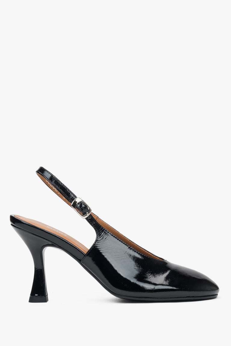Elegant black slingback heels in patent leather from Estro.