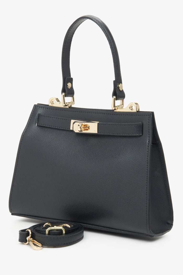 Italian satchel-style handbag made of high-quality genuine leather in black by Estro.