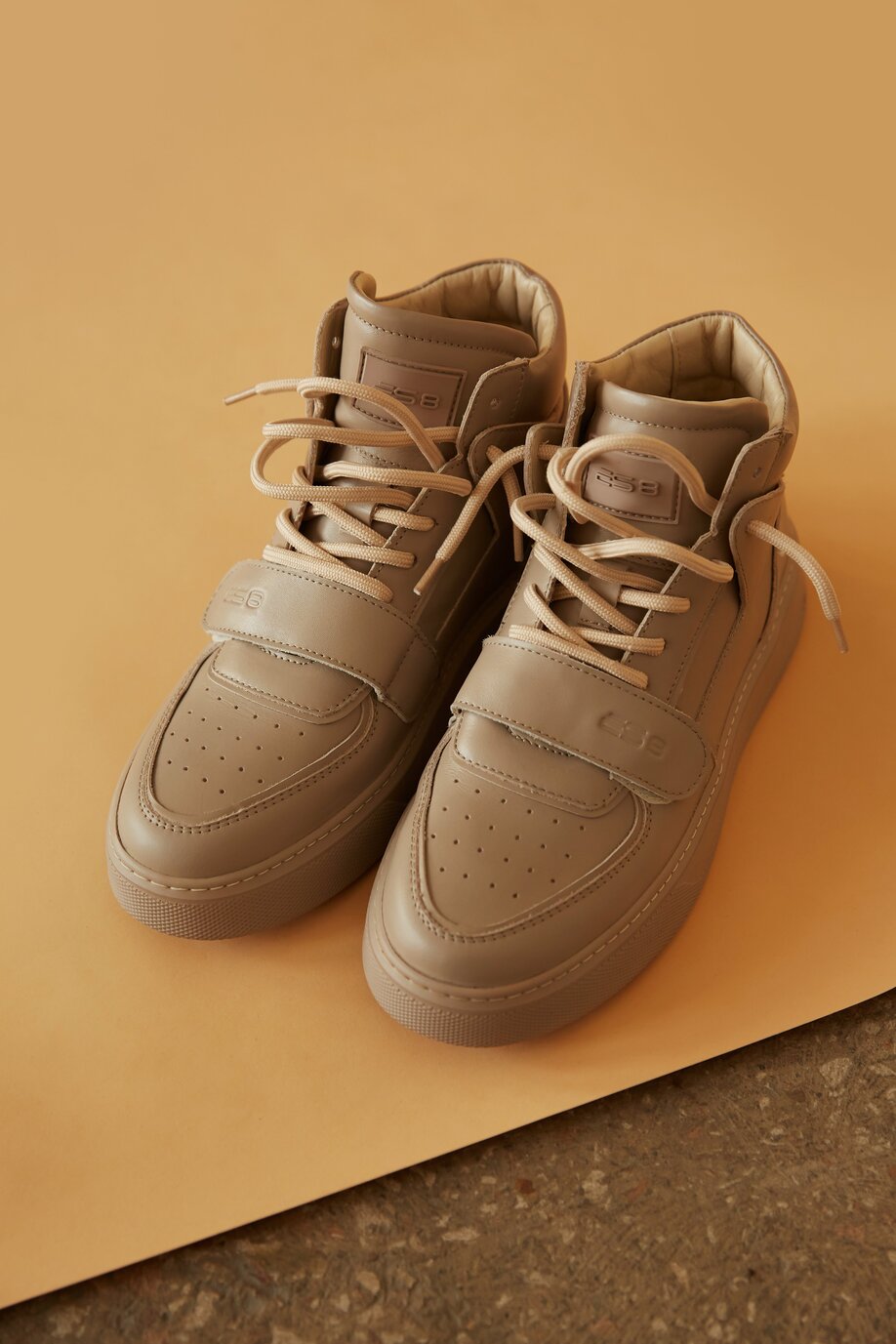 Sporty high-top women's sneakers in beige made from genuine leather by ES 8.