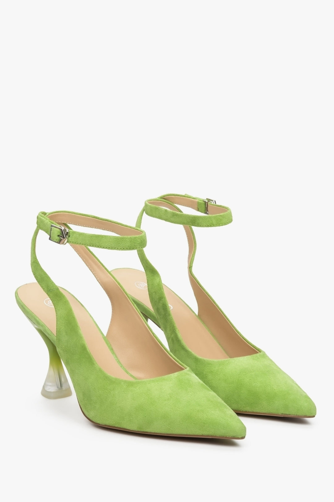 Green women's slingback pumps Estro with pointed toe.