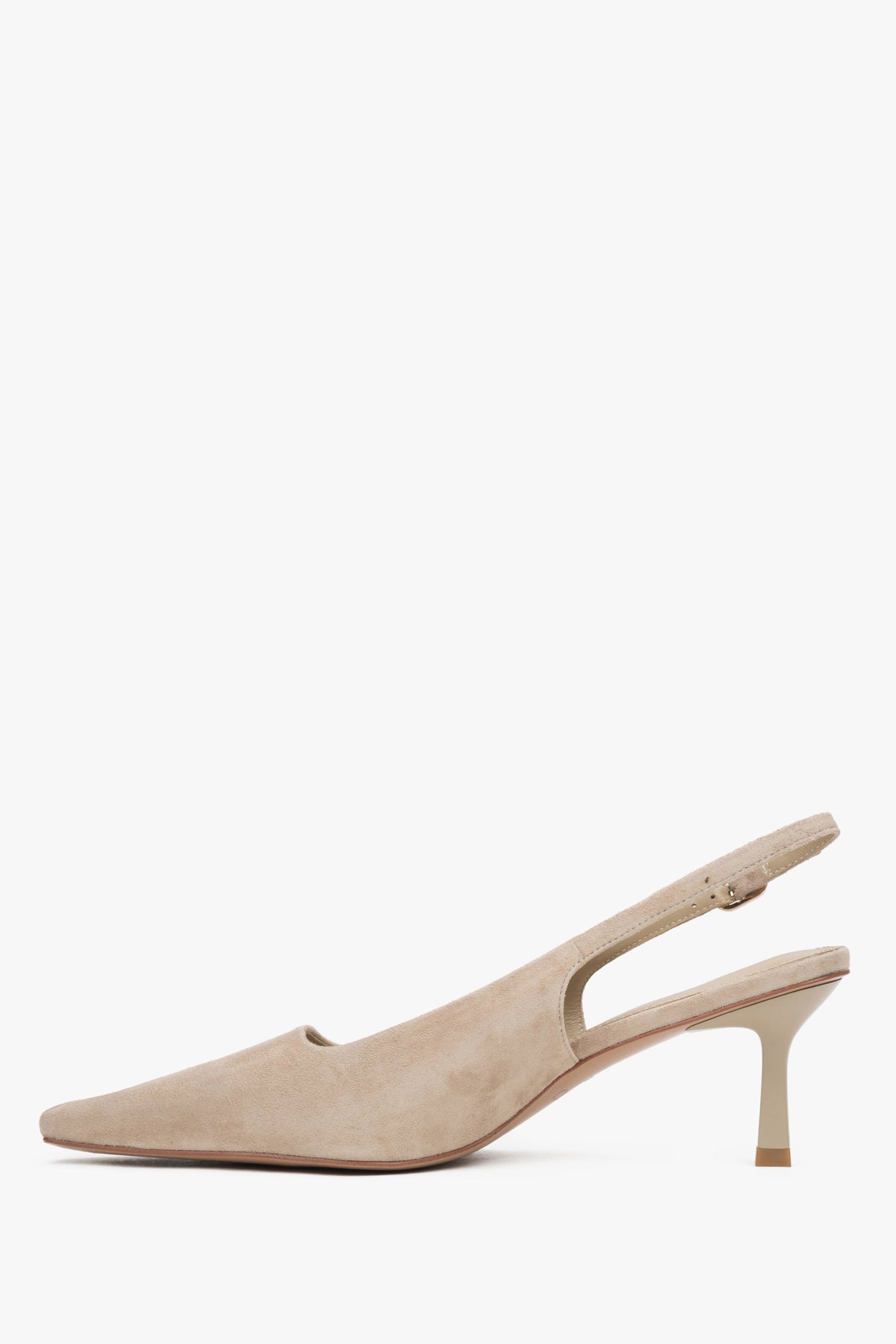 Elegant beige women's pumps by estro, made of soft velour, featuring a slingback design and a comfortable low heel.