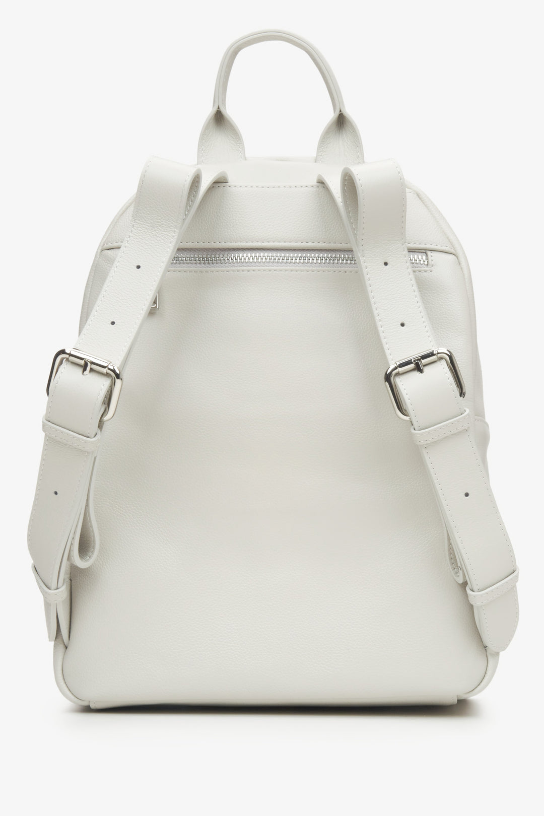 Women's light grey leather backpack by Estro - reverse side.