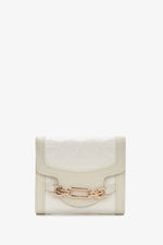 Women's Tri-Fold Small Light Beige Wallet with Gold Buckle Estro ER00114470.