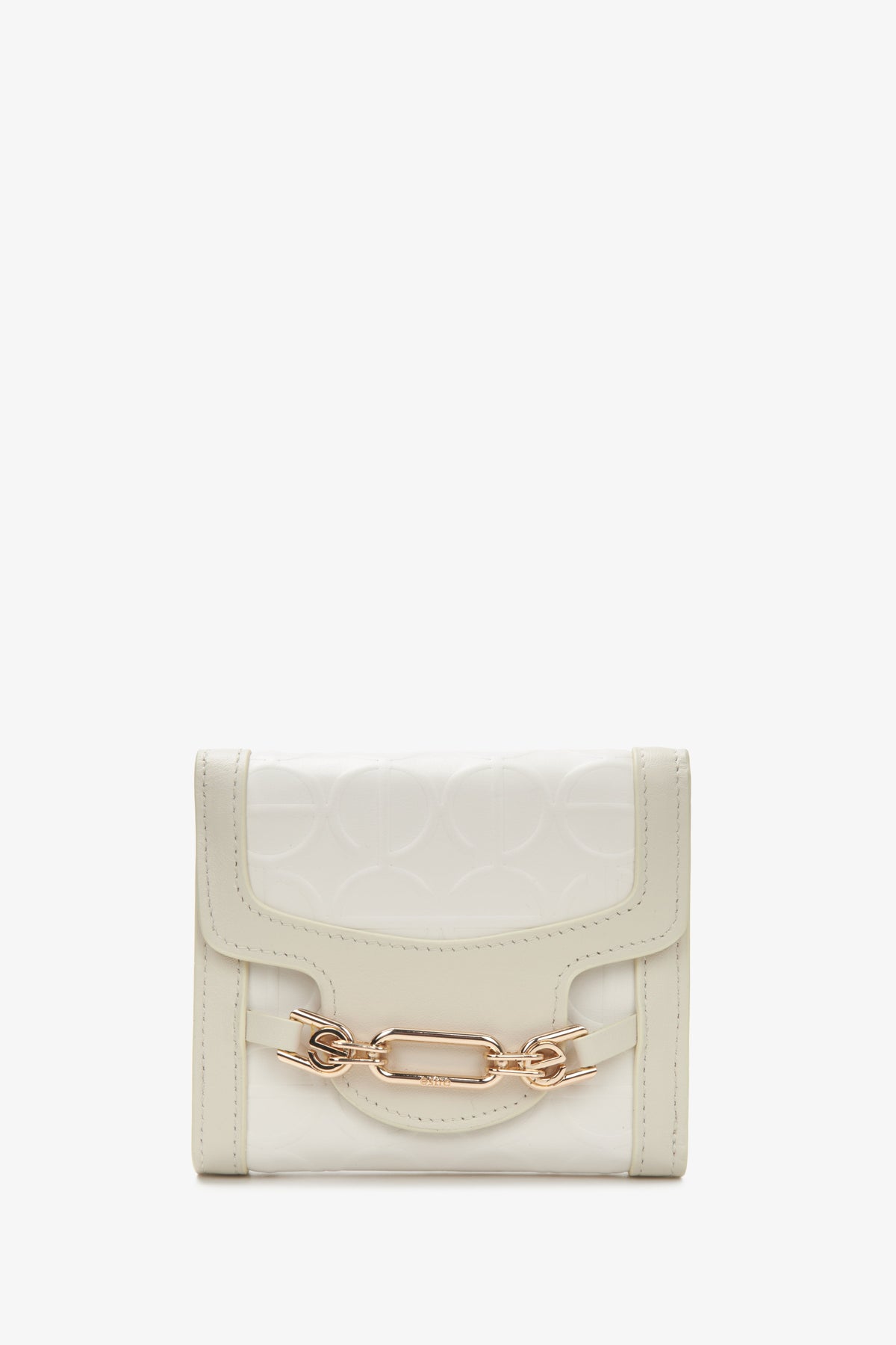 Women's Tri-Fold Small Light Beige Wallet with Gold Buckle Estro ER00114470.