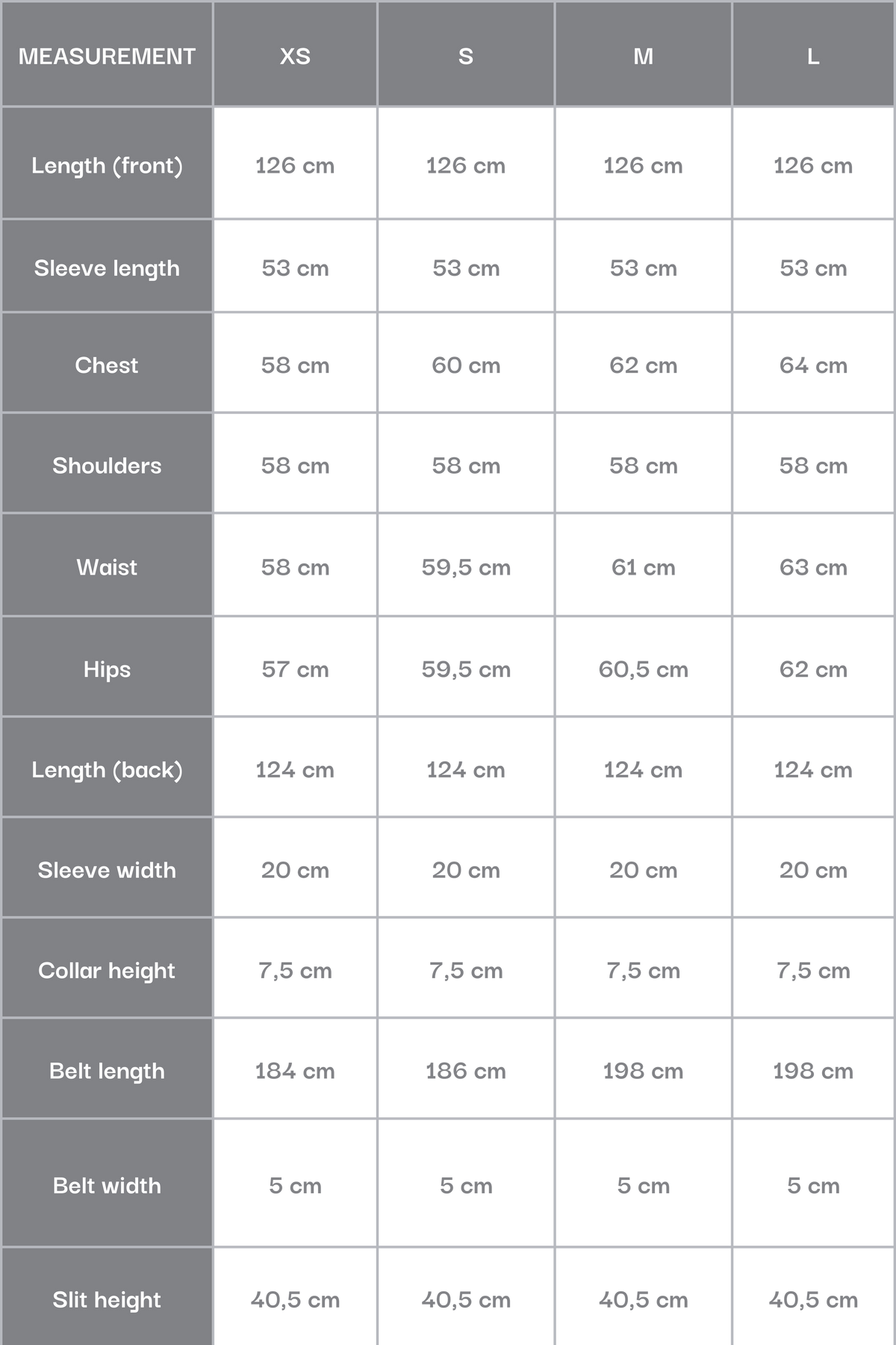 Women's Black Belted Coat with Wide Lapels Estro ER00116044 -  size chart.