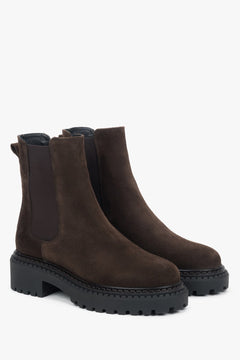 Estro ER00118128 women’s Chelsea boots, saddle brown velour, platform design